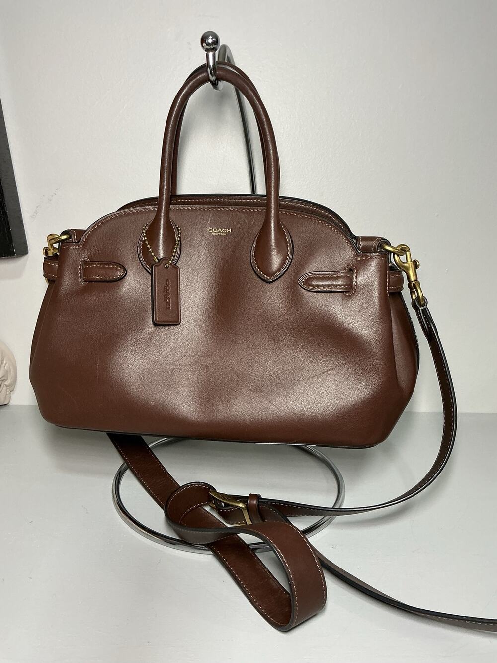Coach Empire Carryall 26 Dark Brown Glovetanned Leather Bag CU066 As-Is
